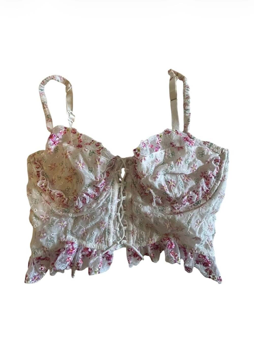 90’s pink and white floral, For Love & Lemons bustier size 34C